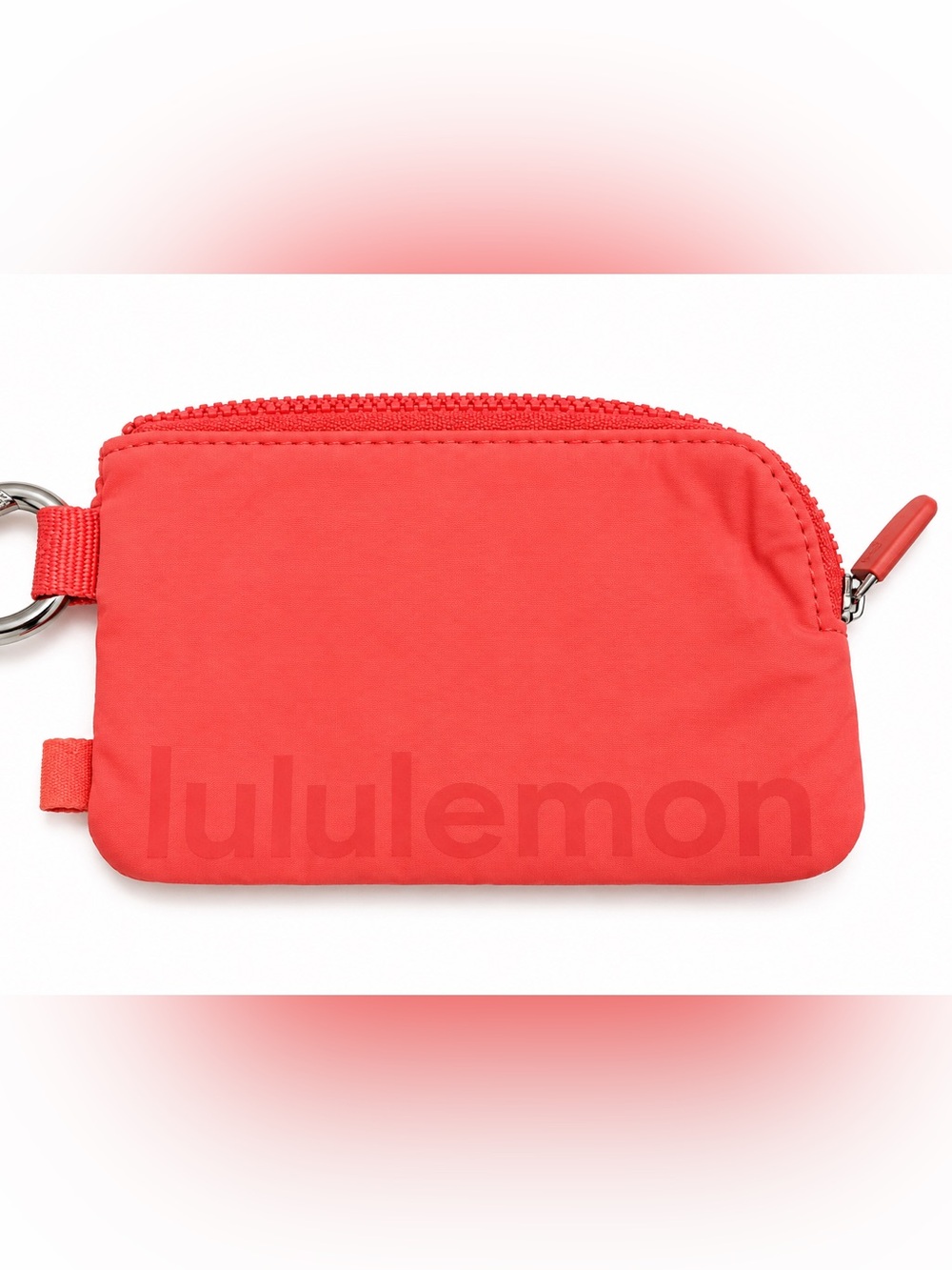 Lululemon Coral Red Zip Card Wallet Keychain Pouch Carabiner Coin Purse